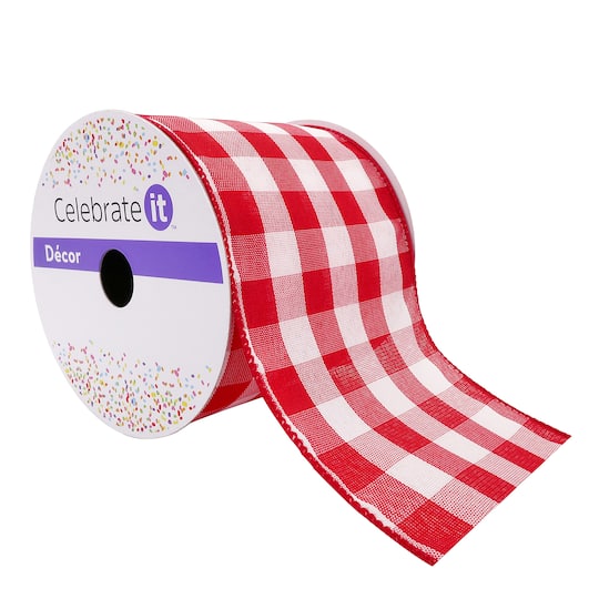 4&#x22; Red Buffalo Check Wired Ribbon by Celebrate It&#x2122;